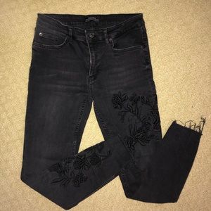Black embroidered jeans
